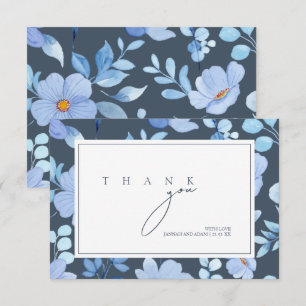 Carte De Remerciements Simple Mariage Fleurs Sauvages Opulence Bleu Royal