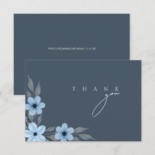 Carte De Remerciements Simple Mariage Floral Bleu Ardoise