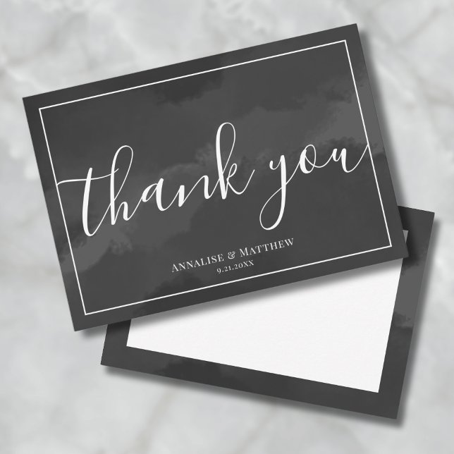 Carte De Remerciements Simple Mariage noir et blanc (Simple Black And White Wedding Thank You Card)