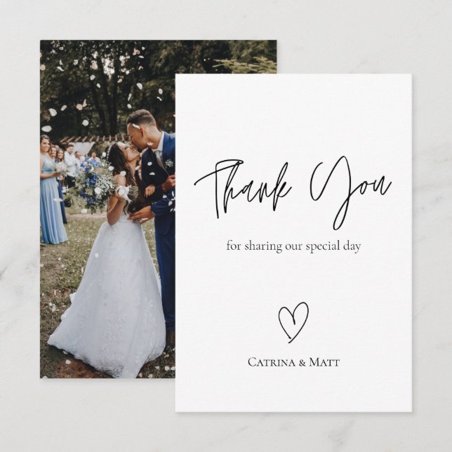 Carte de remerciements simple Mariage photo (Devant / Derrière)