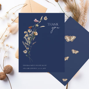 Carte De Remerciements Simple Marine Bleu Automne Fleur sauvage Mariage