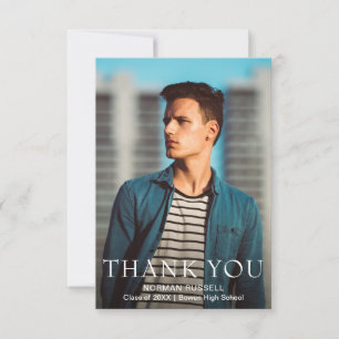 Carte De Remerciements Simple Marine Bleu Photo Moderne Graduation