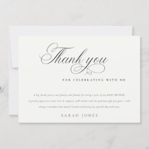 Carte De Remerciements Simple Minimal Script Baby Shower Noir et Blanc