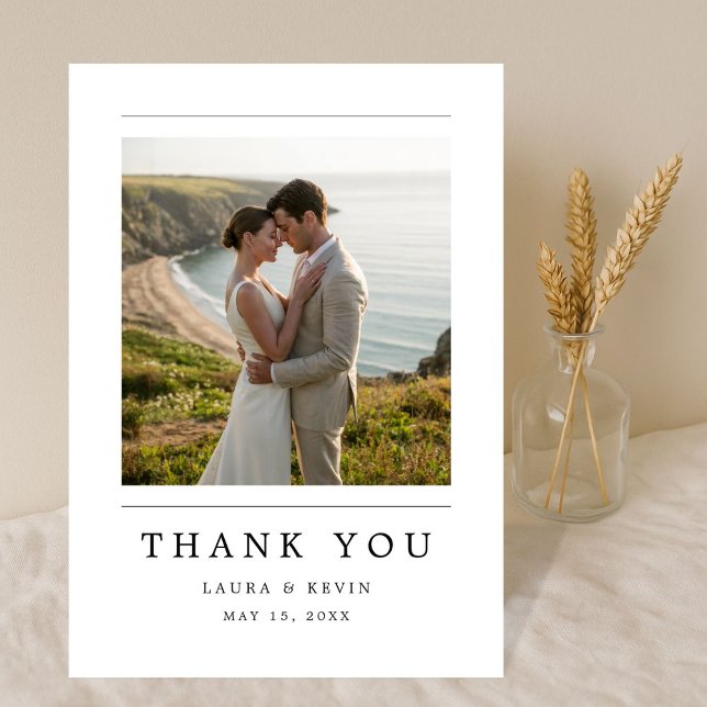 Carte De Remerciements Simple Modern Elegant Coastal Photo Wedding (Créateur téléchargé)