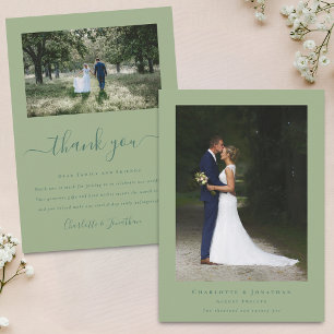 Carte De Remerciements Simple moderne 2 Photo Sage Mariage vert