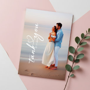 Carte De Remerciements Simple moderne Calligraphie cardiaque Mariage Phot
