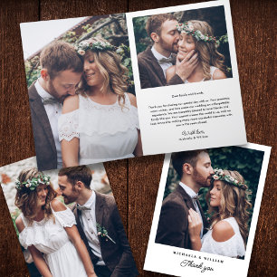 Carte De Remerciements Simple Moderne Élégant 4-Photos Mariage