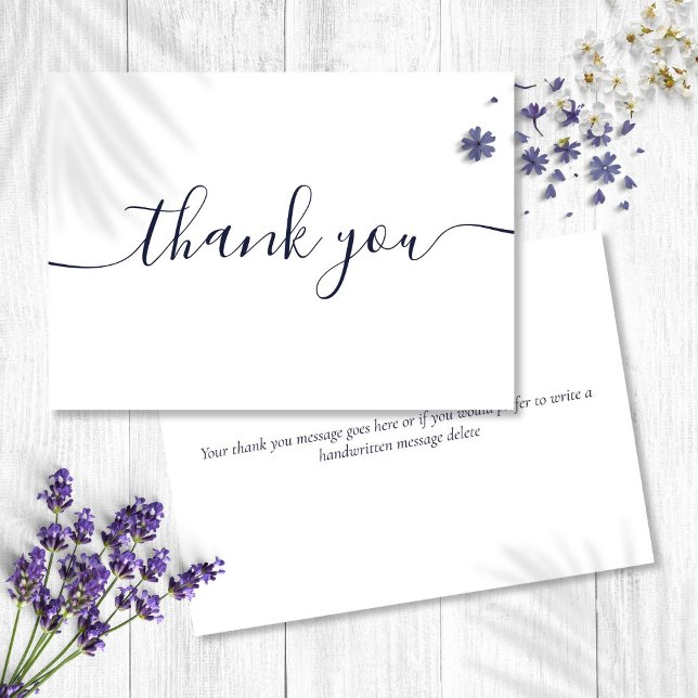 Carte De Remerciements Simple Moderne Élégant Écriture Bleu Marine (Simple Modern Elegant Navy Blue Script Thank You Card)