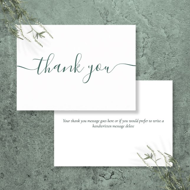 Carte De Remerciements Simple Moderne Émeraude Vert Bourgogne Script (Simple Modern Emerald Green Burgundy Script Thank You Card)