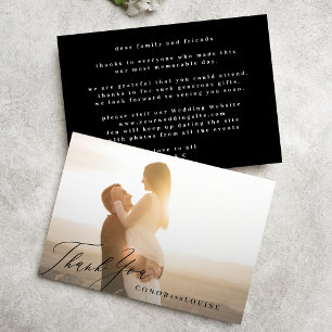 Carte De Remerciements Simple moderne Noir Calligraphie Mariage Photo