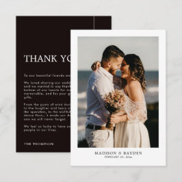Carte De Remerciements Simple moderne noir et blanc avec Mariage photo
