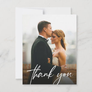Carte De Remerciements Simple Moderne Personnalisé 2 Photos de Mariage Ta