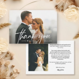 Carte De Remerciements Simple moderne Personnalisé 2 photos Mariages