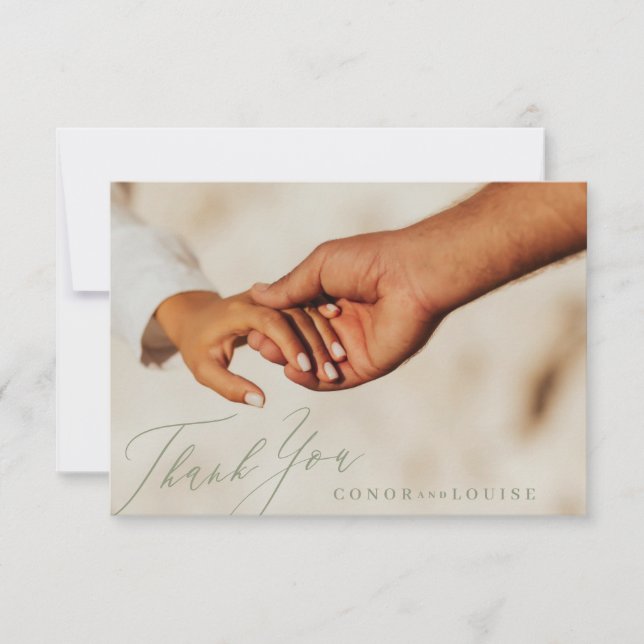 Carte De Remerciements Simple moderne Sage Green Calligraphie Mariage Pho (Devant)