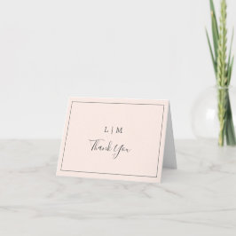 Carte De Remerciements Simple Monogramme Rose Pâle Mariage Élégant