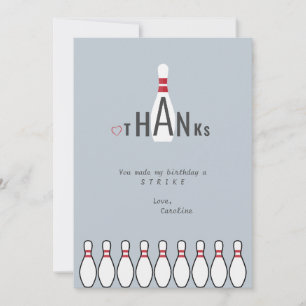 Carte De Remerciements Simple n'importe quel âge Dusty Blue Bowling fête 