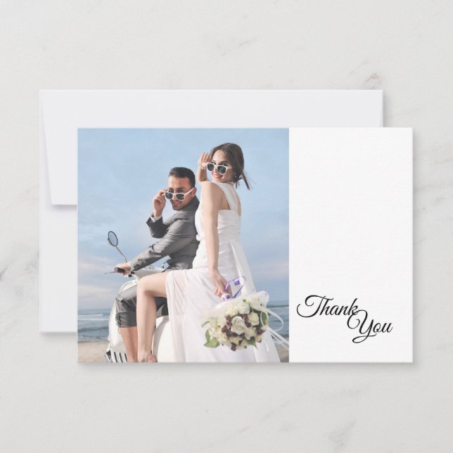 Carte De Remerciements Simple noir blanc calligraphie cadre photo plat (Devant)