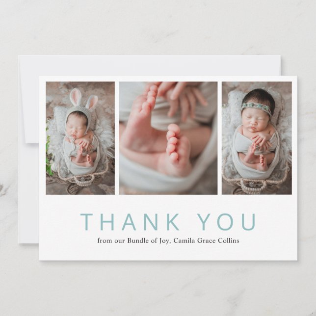 Carte De Remerciements Simple Photo Collage Bleu Baby shower moderne (Devant)
