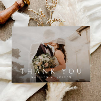 Carte De Remerciements Simple Photo de Mariage Élégant Moderne