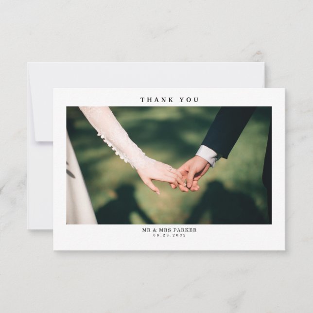 Carte De Remerciements Simple photo mariage moderne (Devant)
