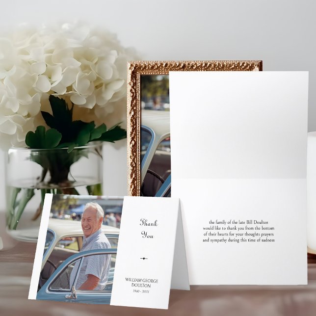 Carte De Remerciements Simple Photo Petites funérailles pliées (Funeral Thank You Card with Photo and custom message by Darling & May)