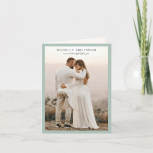 Carte De Remerciements Simple Photo Vert Uni Élégant Mariage