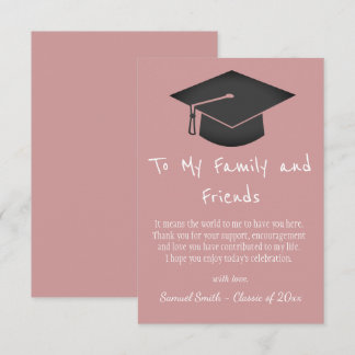 Carte De Remerciements Simple Pink Handwriting Cap Tassel Graduation
