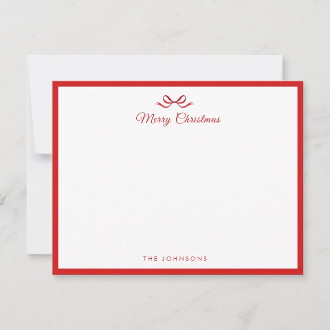 Carte De Remerciements Simple Red Bow and border Christmas (Devant)