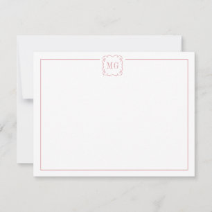 Carte De Remerciements Simple rose et blanc Monogramme plat