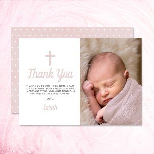 Carte De Remerciements Simple rose fille Baptême Christening Photo