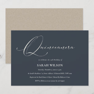 Carte De Remerciements Simple Script Black Navy Blanc Quinceañera Invitat