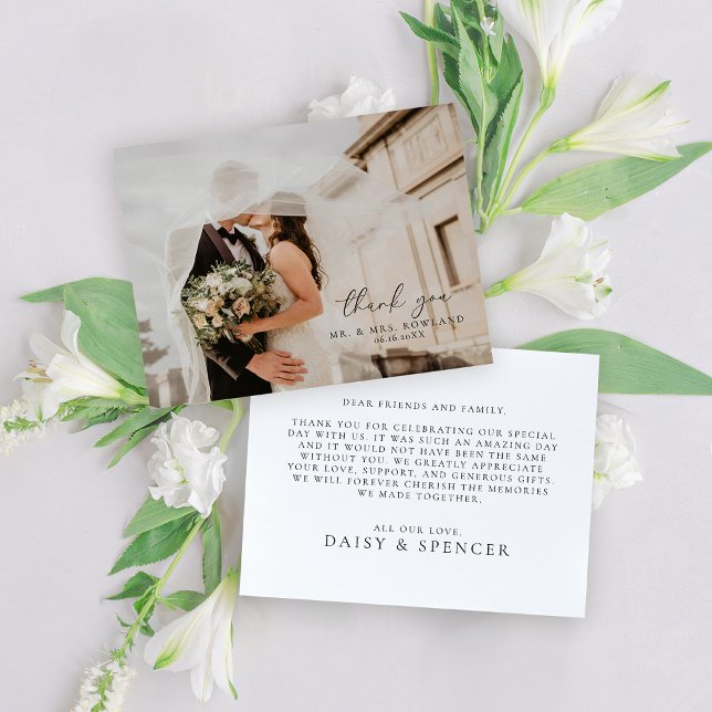 Carte De Remerciements Simple Script et Mariage photo plat (Créateur téléchargé)