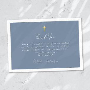 Carte De Remerciements Simple Script Gold Cross Sympathy Funeral