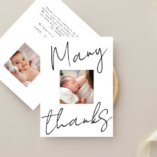 Carte De Remerciements Simple Script Minimaliste 2 Photo Baby Shower 