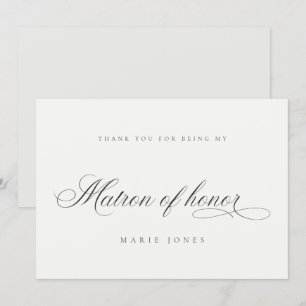 Carte De Remerciements Simple script minimaliste noir blanc matron d'honn