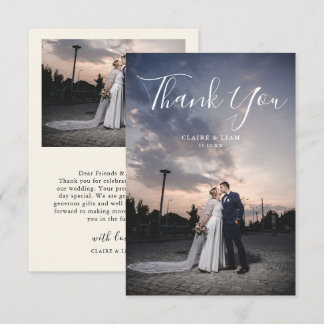 Carte De Remerciements Simple Script Modern Wedding Photo