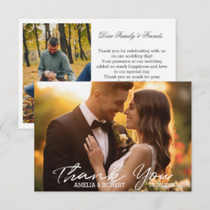 Carte De Remerciements Simple script moderne et chic photo mariage