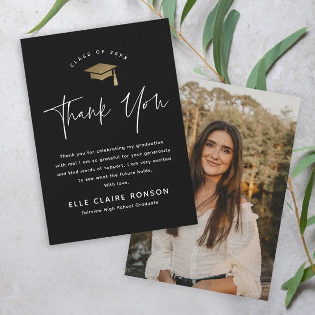 Carte De Remerciements Simple Script Photo en noir et blanc pour la remis (Créateur téléchargé)