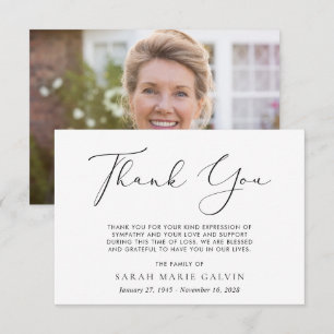 Carte De Remerciements Simple Script Photo Sympathy Funeral