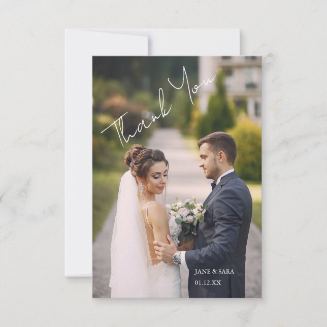Carte De Remerciements Simple Script Remerciements de Mariage Photo Moder (Devant)