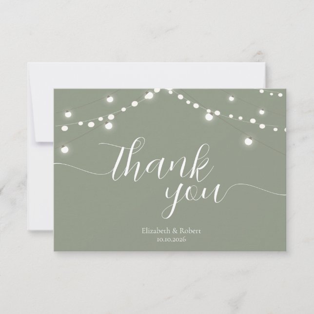 Carte De Remerciements Simple String Lights Sage Green  Wedding (Devant)