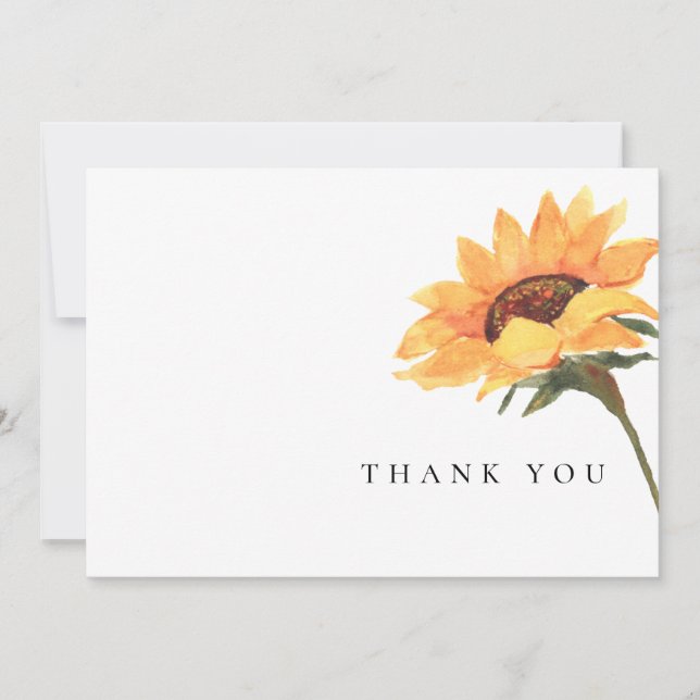 Carte De Remerciements Simple tige de tournesol à l'aquarelle Remerciemen (Devant)