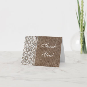 Carte De Remerciements Simple Toile de Jute et Dentelle