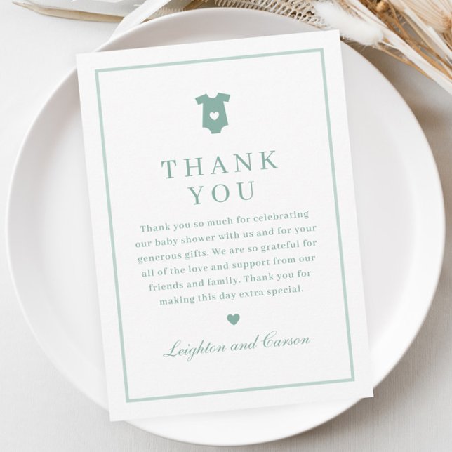 Carte De Remerciements Simple Typographie Sage Baby shower vert (Simple Typography Sage Green Baby Shower Thank You Card.)
