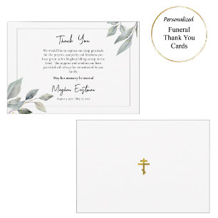 Carte De Remerciements Simples verdure minimaliste Funérailles orthodoxes