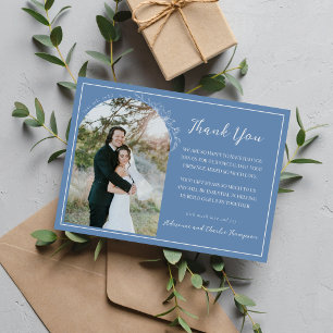 Carte De Remerciements Simplicité Florale 1 Mariage Denim Bleu