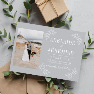 Carte De Remerciements Simplicité Florale 2 Mariage Gris Sterling