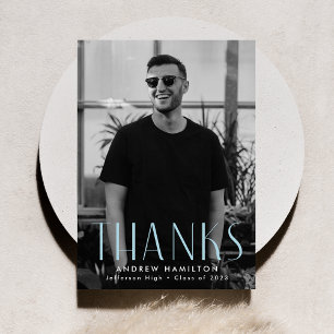 Carte De Remerciements Simplicité moderne Sky Blue Photo Graduation