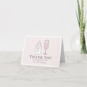 Carte De Remerciements Sip & Voir Champagne Bouteille Baby shower rose