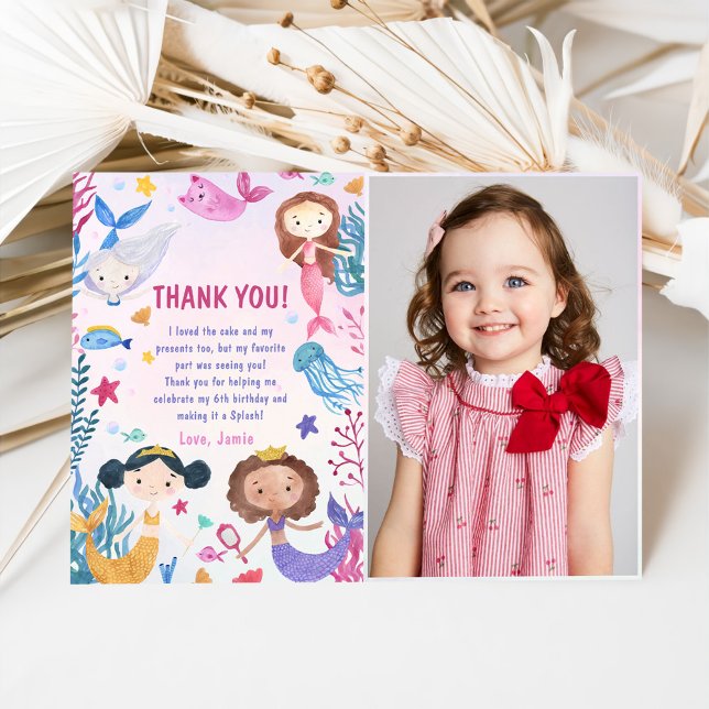 Carte De Remerciements Sirène Sous La Fête D'Anniversaire De La Mer Photo (Créateur téléchargé)